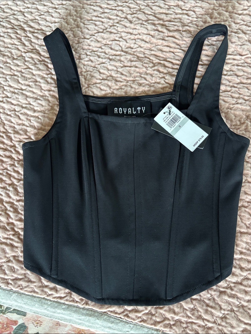 Royalty by Maluma Black Corset-Style Square Neck Tank